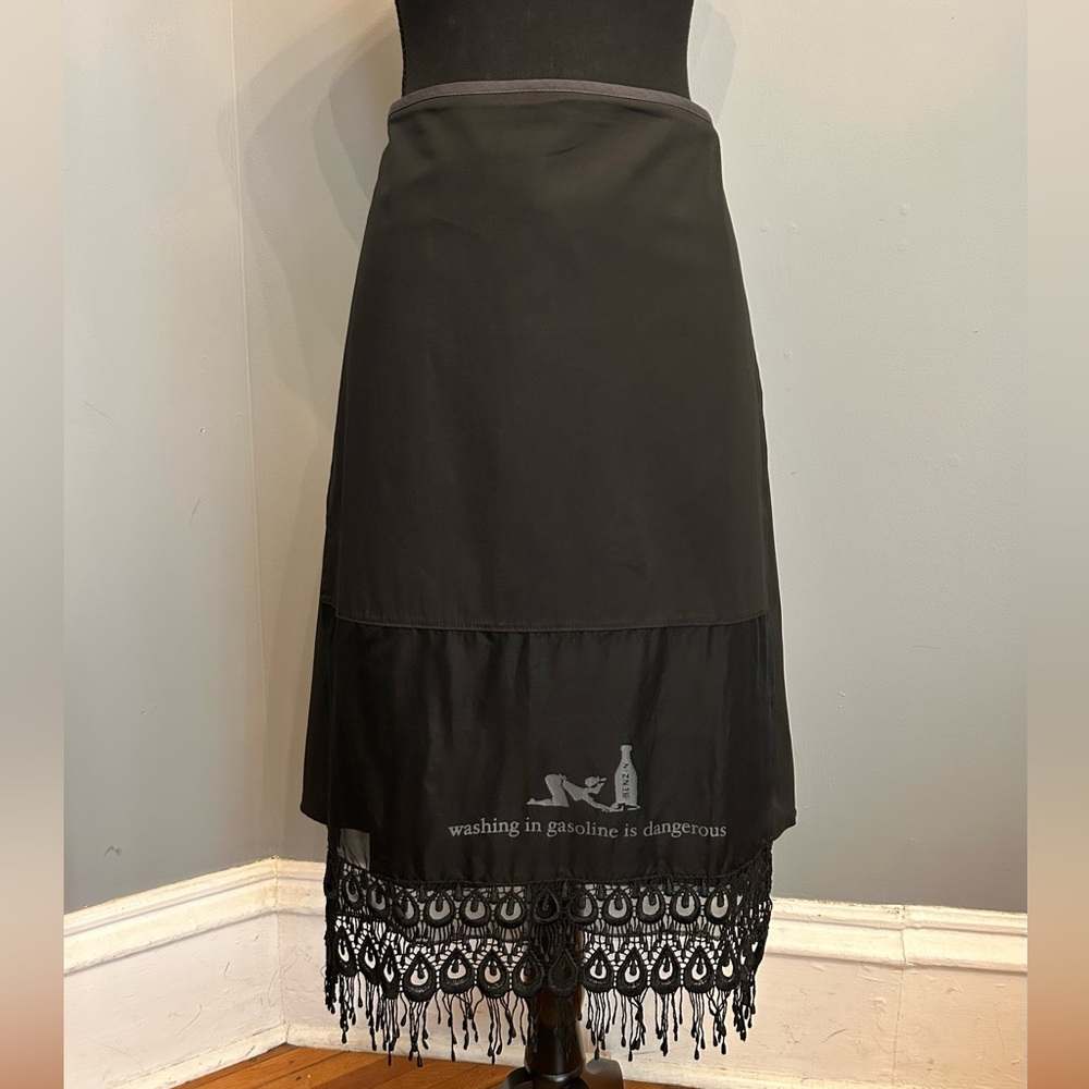 Apron-Style Double Wrap Quirky Black Skirt w/Lace Trim, OS